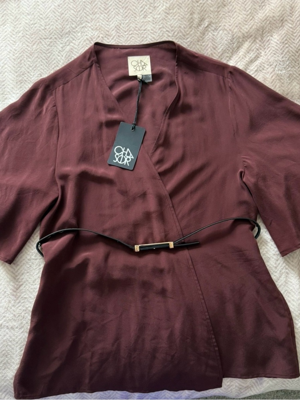 NWT Chaser 100% Silk Wrap Top Kimono Burgundy/Plum Size M
